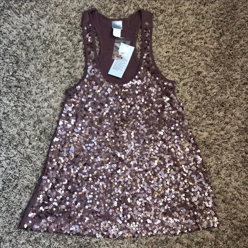 Gudi Racer Back Sequin Tank Top. Mauve. Size S. Brand New with Tags. Never worn